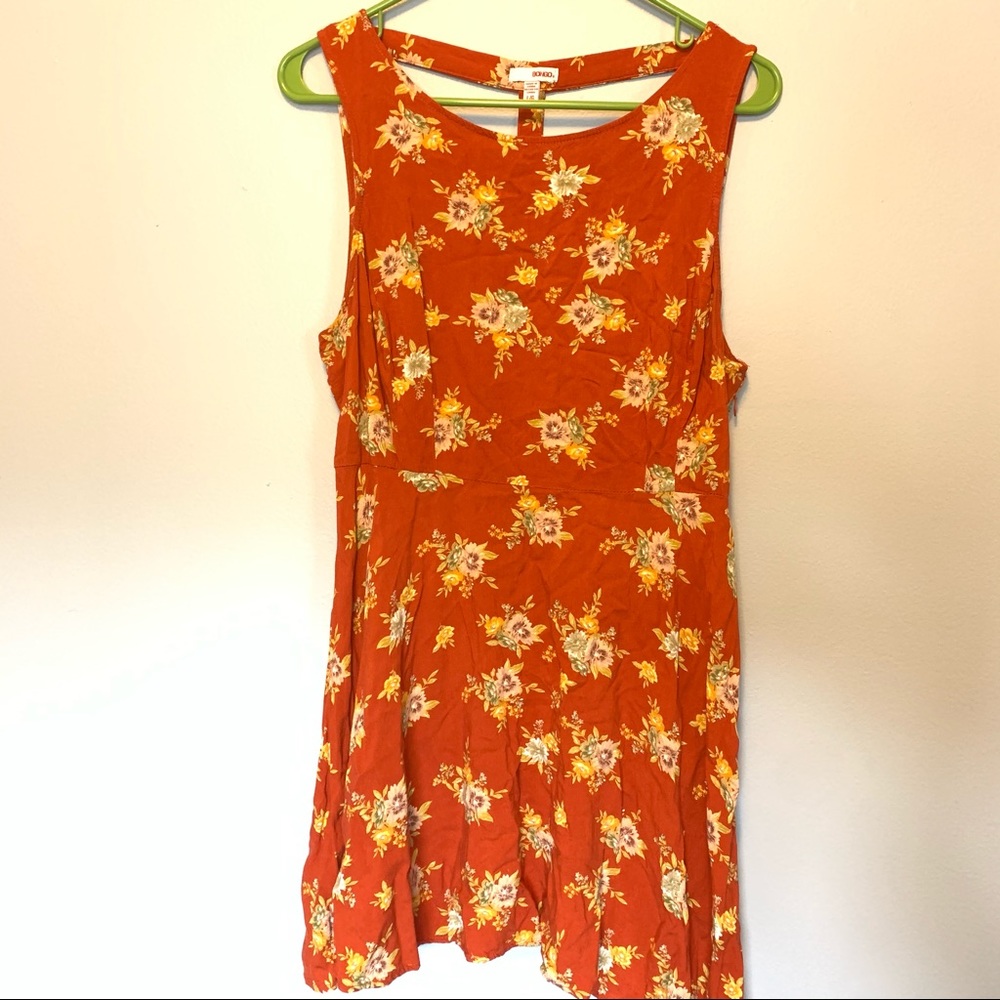 Orange floral cutout dress